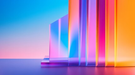 Vibrant translucent panels arranged in a gradient, creating a colorful abstract backdrop