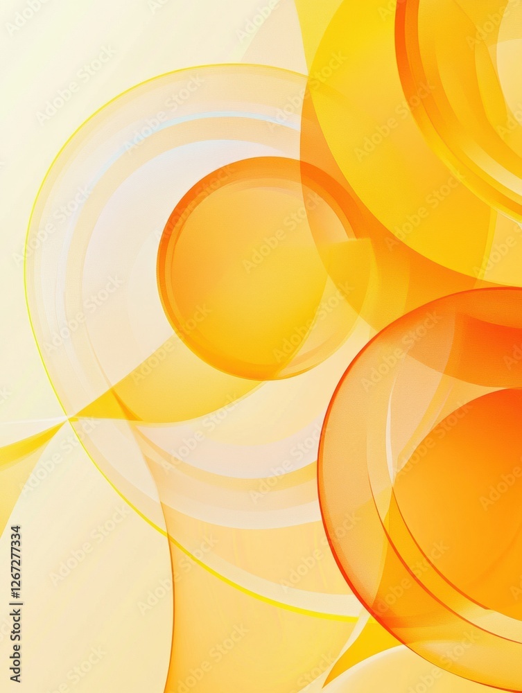 Poster Vibrant yellow abstract design featuring circles and flowing shapes with a sense of movement and depth. Generative AI