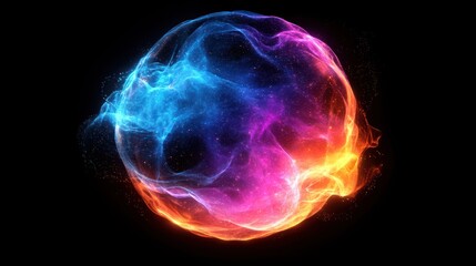 Energy sphere, swirling colors, dark background, abstract power, VFX