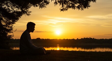 Silhouette of a man meditating at sunset representing the idea of fasting