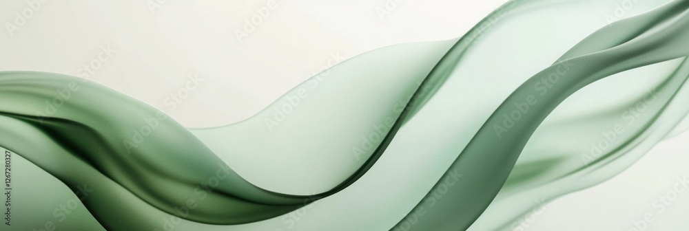 Poster Elegant green waves flow gracefully through a minimalist space, creating a serene and calming atmosphere. Generative AI