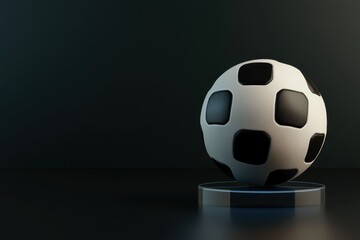 Fototapeta premium Classic Black and White Soccer Ball on Dark Platform Sports Equipment 3D Render