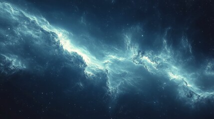 Ethereal blue smoke dance against a dark background with shimmering particles in motion