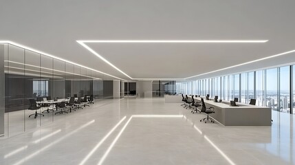 Obraz premium Modern Sleek Office Space Design With City View