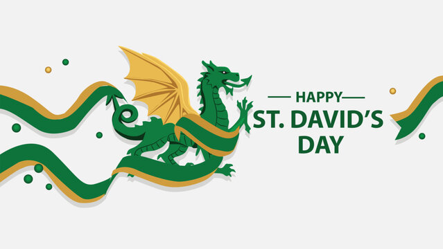 Happy St Davids Day Green Dragon Banner