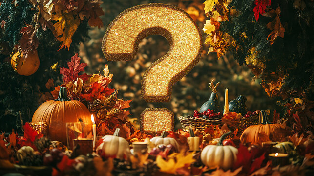 Glowing Golden Question Mark on Thanksgiving Table Setting