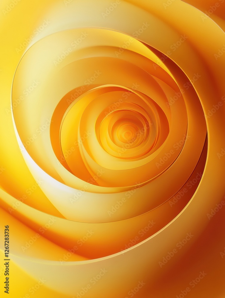 Poster Vibrant yellow rose petals spiraling inward create a stunning visual effect displaying beauty and elegance. Generative AI