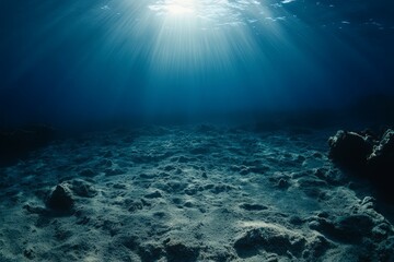 Fototapeta premium Sunlight streaming through ocean depths. Neural network AI generated