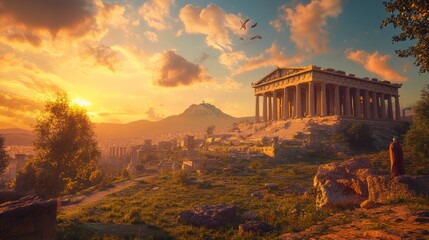Obraz premium Sunset over ancient Greek temple ruins (4)