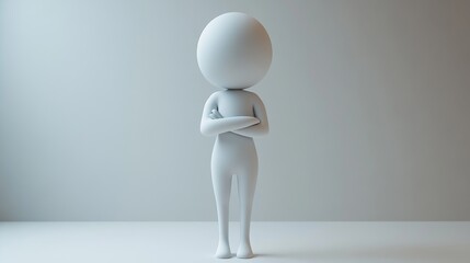 Serene Minimalist 3D Figure with Crossed Arms Against a Neutral Background