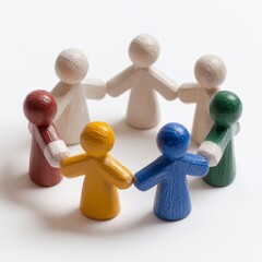 Obraz premium Colorful Wooden Figures in a Circle Holding Hands
