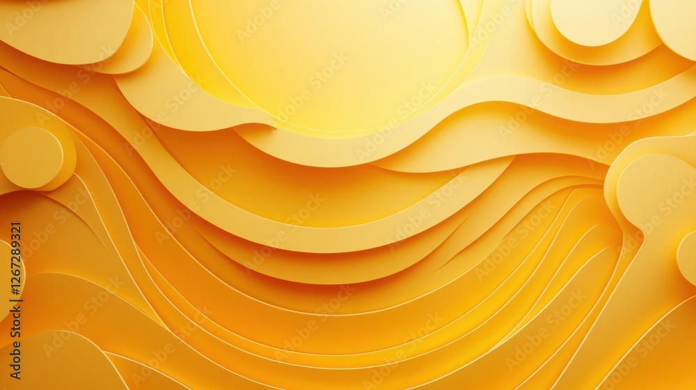Poster Warm yellow abstract design showcasing layered shapes and sun in a vibrant artistic composition. Generative AI