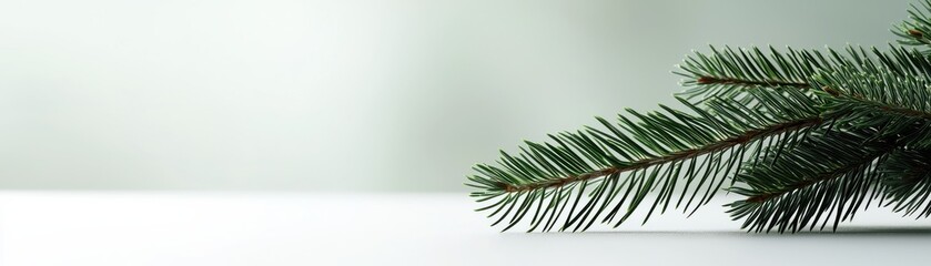 Fresh Green Pine Branch on Light Background for Seasonal and Nature Expressions in Photography and Design
