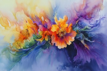 Vibrant Watercolor Bouquet: Intricate Flowers Reflecting a Spectrum of Dawn Colors by an Artist