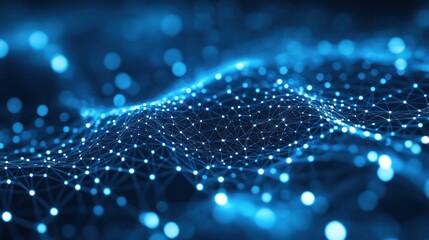 Abstract blue network data flow, digital technology background, website header