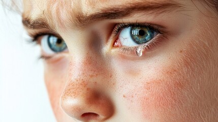 Obraz premium Close-Up of Child's Eye with Tear and Emotional Expression