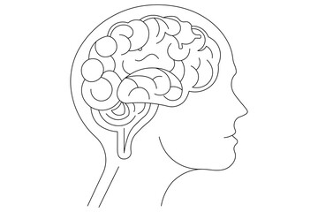 Human brain Continuous one line drawing of line art with psychology idea and vector illustration design



