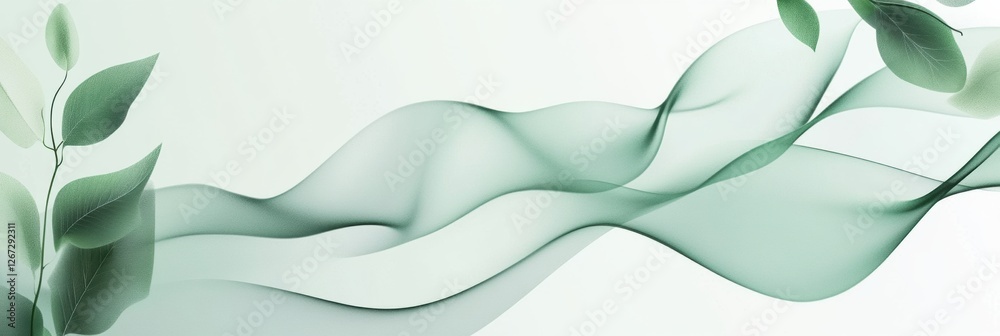 Fototapete Soft green waves and leaves create a tranquil atmosphere for relaxation and mindfulness practice in a serene environment. Generative AI