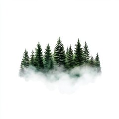 Obraz premium Misty Evergreen Forest in White Background