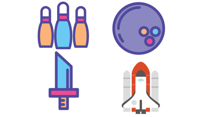 Abstract food, sports, and gaming vector illustration icons