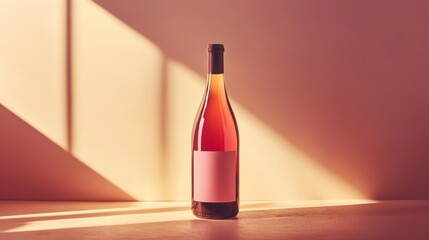 Elegant Rose Wine Bottle Under Warm Sunlight
