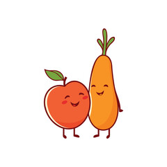 Friendly Peach and Carrot Kawaii Style Cute Food Vector Artwork