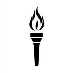 Black and White Torch Icon Symbol of Fire Flame and Illumination