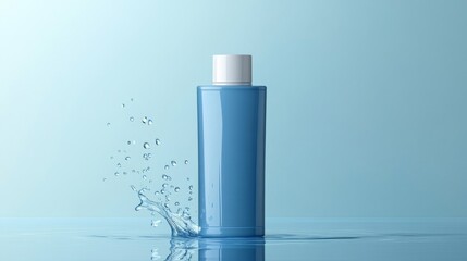 Blue Cosmetic Bottle With Water Splash