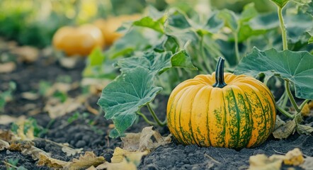 Obraz premium Vibrant October Feasts: A Panoramic Display of Fresh Pumpkins Ready for Halloween and Thanksgiving Celebrations