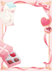 ピンクのリボンとお菓子のフレーム