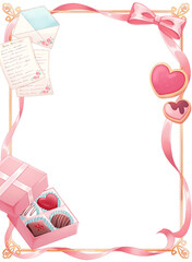 ピンクのリボンとお菓子のフレーム