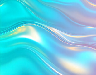 Naklejka premium Iridescent holographic waves with fluid shapes, abstract colorful background