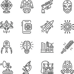 Set of Linear Style Futuristic Icons 
