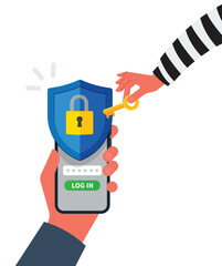 Hacker try to unlock smartphone stock illustration © Mindra