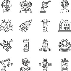 Fototapeta premium Collection of Linear Style Cyberpunk Technology Icons