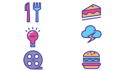 Abstract food, sports, and gaming vector illustration icons