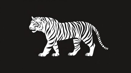 Obraz premium White tiger silhouette, walking, dark background, graphic design, stock image