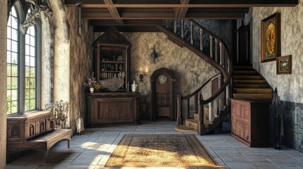 Fototapeta premium digital art illustration depicting the fantastical inside of a medieval home