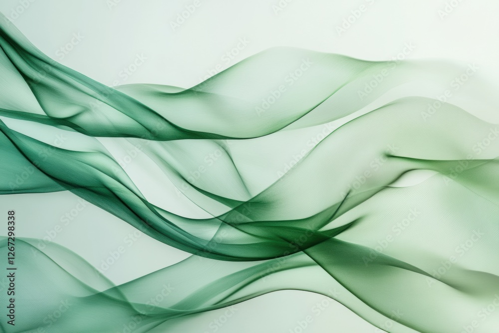 Poster flowing green fabric creates a sense of movement and tranquility in a soft, abstract composition. ge