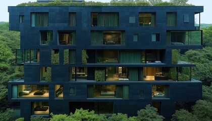 Obraz premium Modern Green Building with Vertical Garden Rooftop - Sustainable Business Design