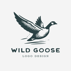 Vintage Elegance: Wild Goose Taking Off in Flight Hand-Drawn Logo