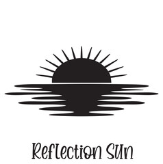 sun Black vector silhouettes icon. Vector template sun reflection in water. Sunset and waves reflection. Illustration White background
