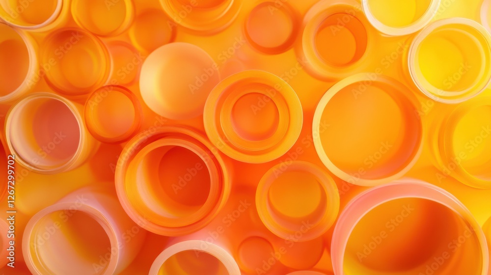 Aufkleber colorful array of circular tubes in bright orange and yellow hues creating a vibrant abstract backgr