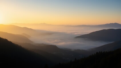 Obraz premium Serene Mountain Landscape at Sunrise with Scenic Atmosphere