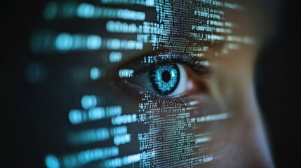 Eye scanning digital code, cybersecurity concept
