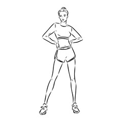 Vector fashion illustration of a beautiful girl in sports wear