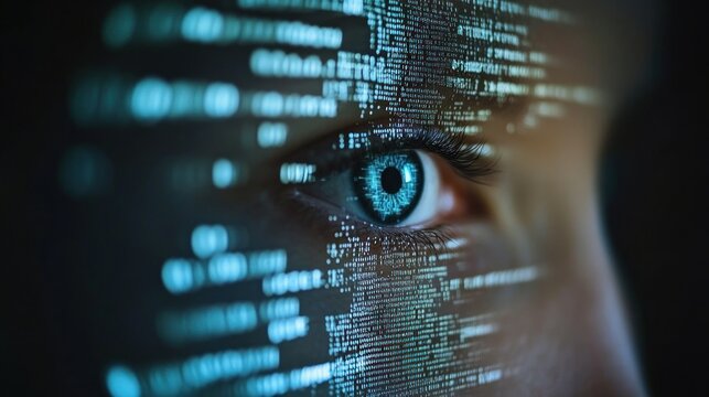 Eye scanning digital code, cybersecurity concept
