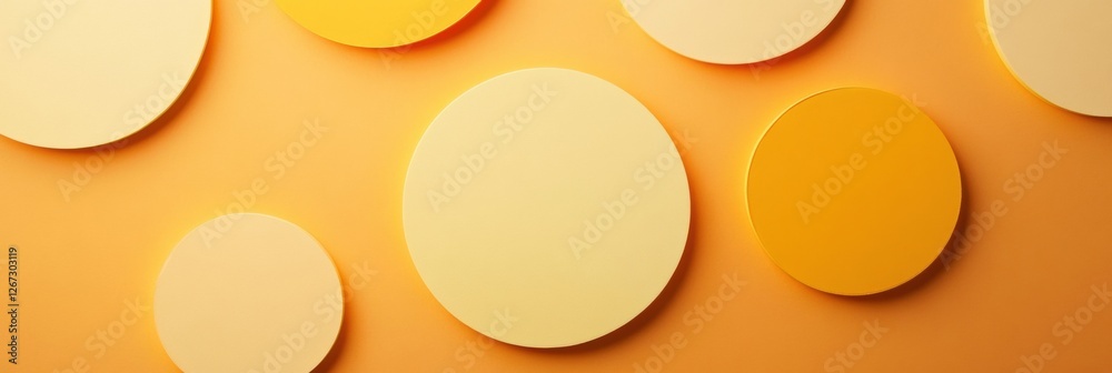 Poster Circular shapes of varying sizes create a vibrant pattern against a peach colored background in an abstract design. Generative AI