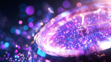 Futuristic Digital Clock Display with Glowing Purple and Blue Particle Animation on Dark Backdrop