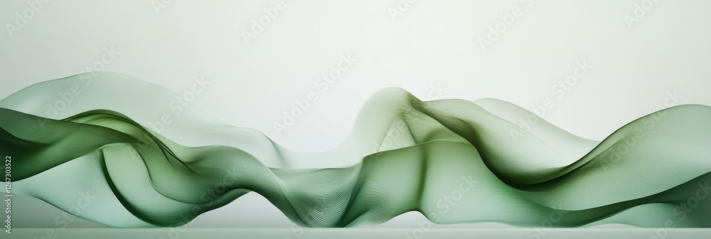 Poster Soft green fabric waves create a serene and tranquil atmosphere in an elegant setting. Generative AI